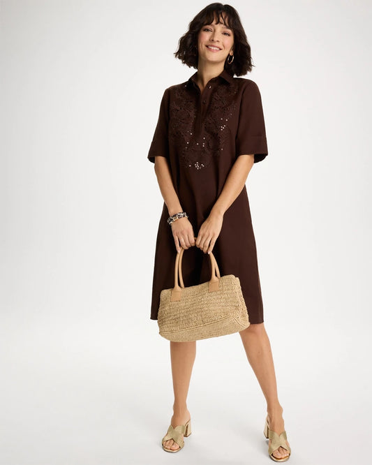 Embellished Linen Popover Dress - US 8667