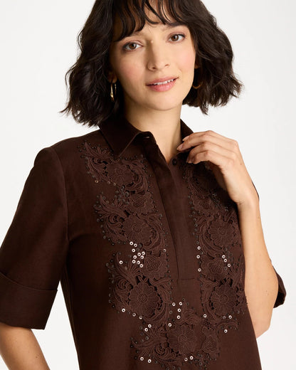 Embellished Linen Popover Dress - US 8667