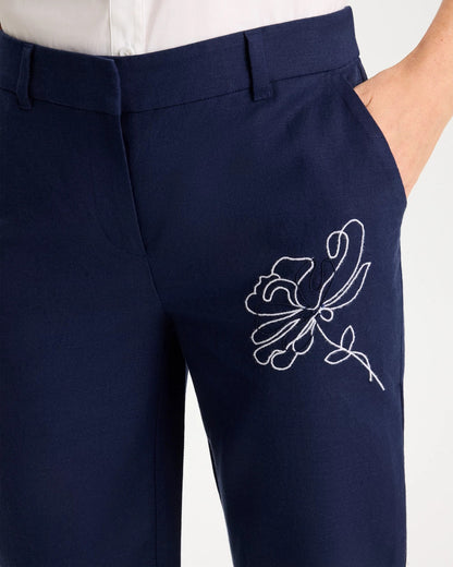Embroidered Linen Fly Front Pants - US 7565