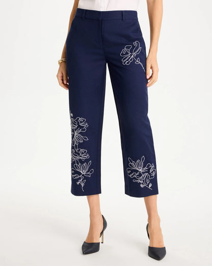 Embroidered Linen Fly Front Pants - US 7565