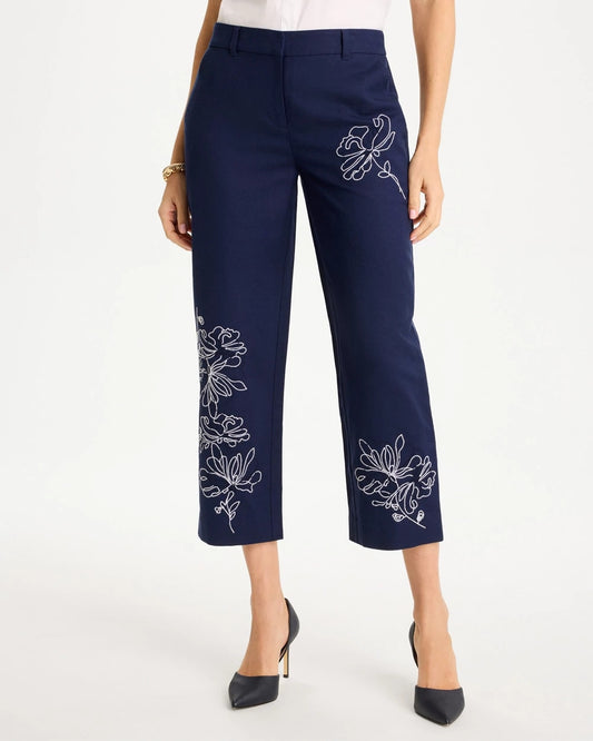 Embroidered Linen Fly Front Pants - US 7565