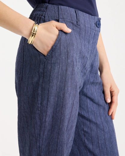 Pinstripe Soft-Stretch Linen Crop Pant - US 9465