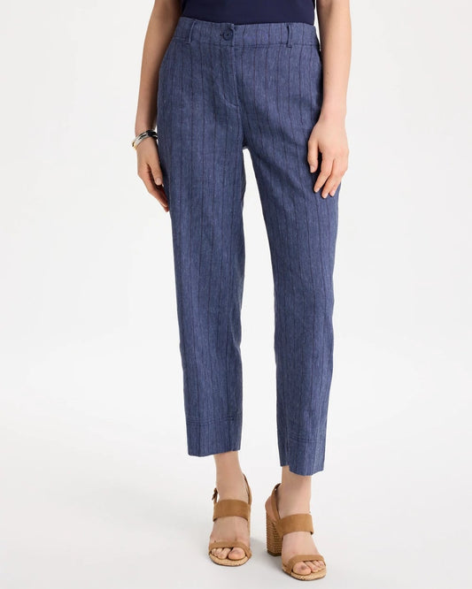 Pinstripe Soft-Stretch Linen Crop Pant - US 9465