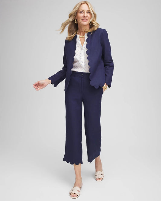Linen Scallop Hem Crop Pants - US 3407
