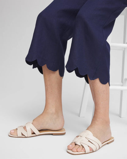 Linen Scallop Hem Crop Pants - US 3407