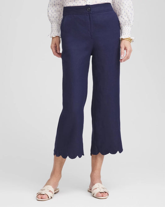 Linen Scallop Hem Crop Pants - US 3407