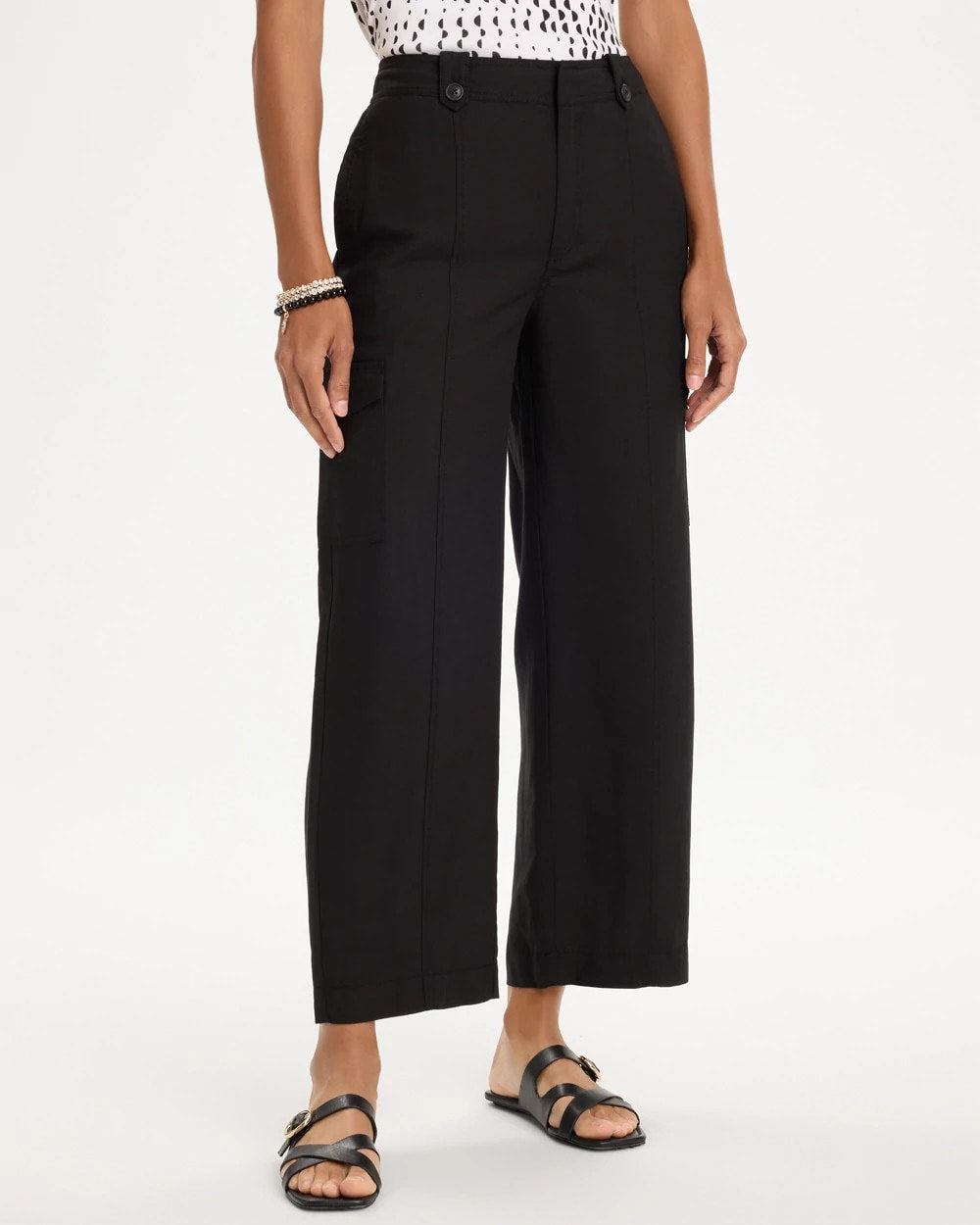 Linen-Blend Utility Wide Crop Pants - US 8206