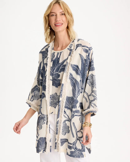 Cotton Jacquard Fringed Kimono - US 4416