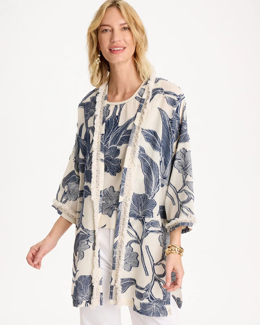Cotton Jacquard Fringed Kimono - US 4416