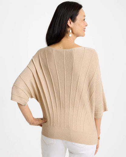 Metallic Pleated Dolman Pullover Sweater - US 1013
