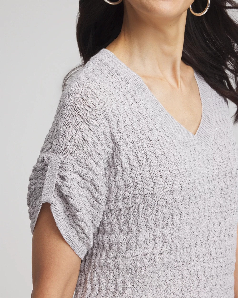 Sequin V-Neck Pullover Sweater - US 9095