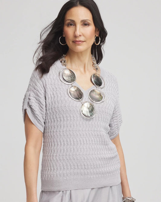 Sequin V-Neck Pullover Sweater - US 9095