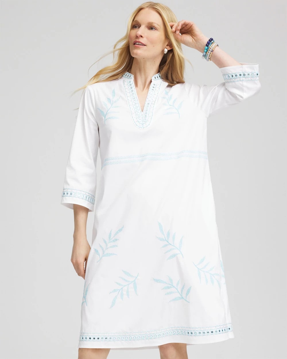 Embroidered Stand Collar Kaftan Dress - US 5270