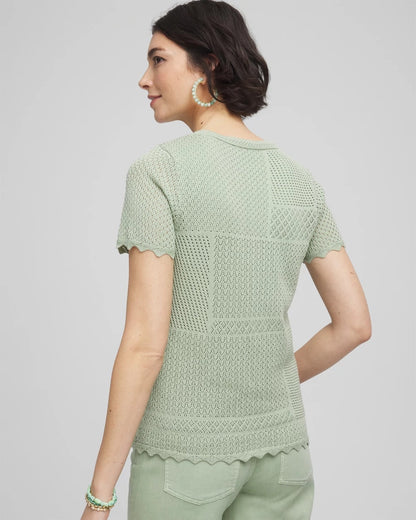 Pointelle Crewneck Sweater Tee - US 7183