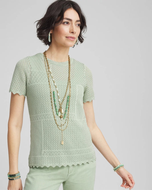 Pointelle Crewneck Sweater Tee - US 7183