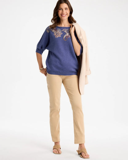 Cotton Embroidered Dolman Sweater - US 9166