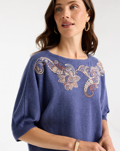 Cotton Embroidered Dolman Sweater - US 9166