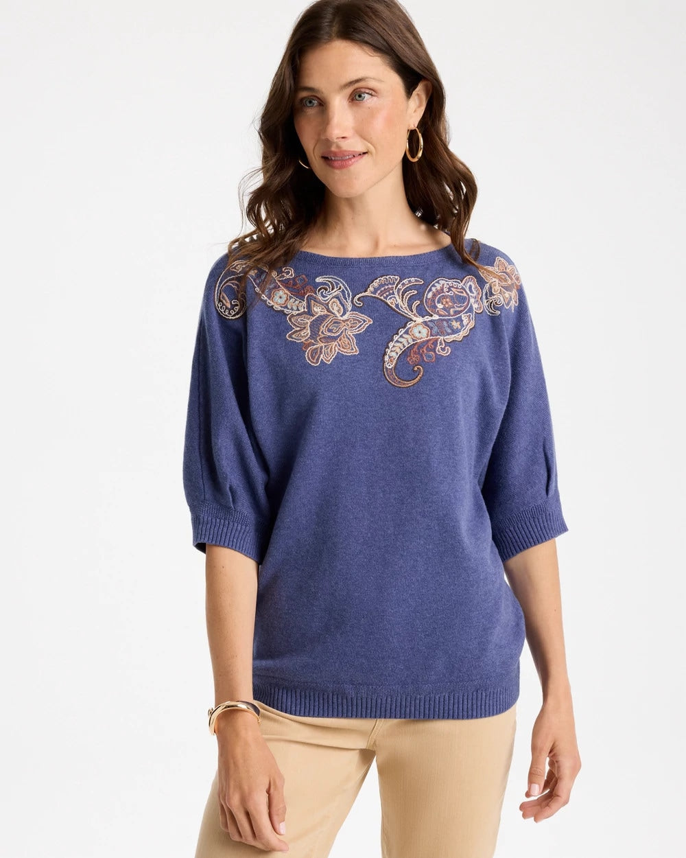 Cotton Embroidered Dolman Sweater - US 9166