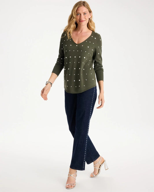 Ella Embellished V-Neck Pullover Sweater - US 5718