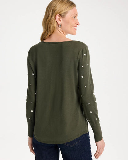 Ella Embellished V-Neck Pullover Sweater - US 5718