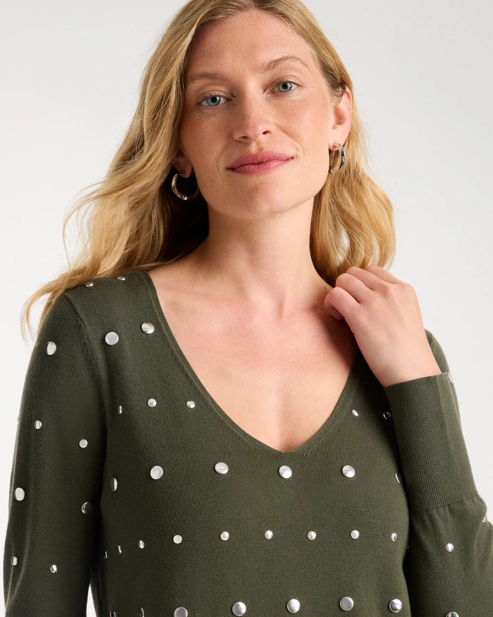 Ella Embellished V-Neck Pullover Sweater - US 5718