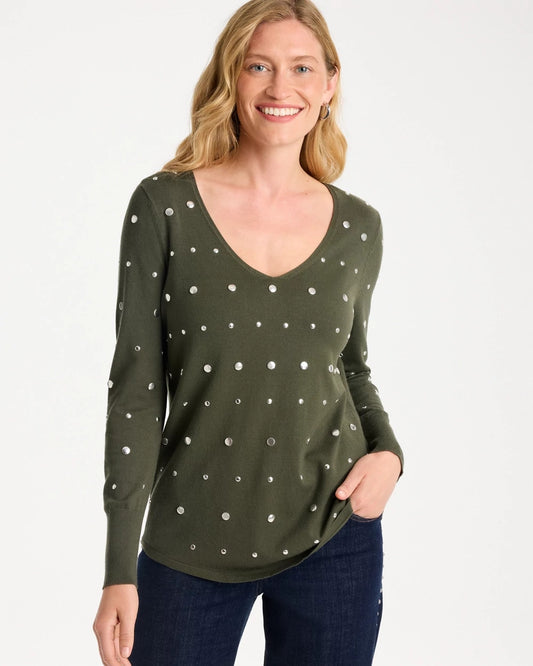 Ella Embellished V-Neck Pullover Sweater - US 5718