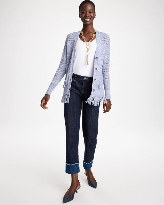 Fringed Long-Sleeve Cardigan - US 7862