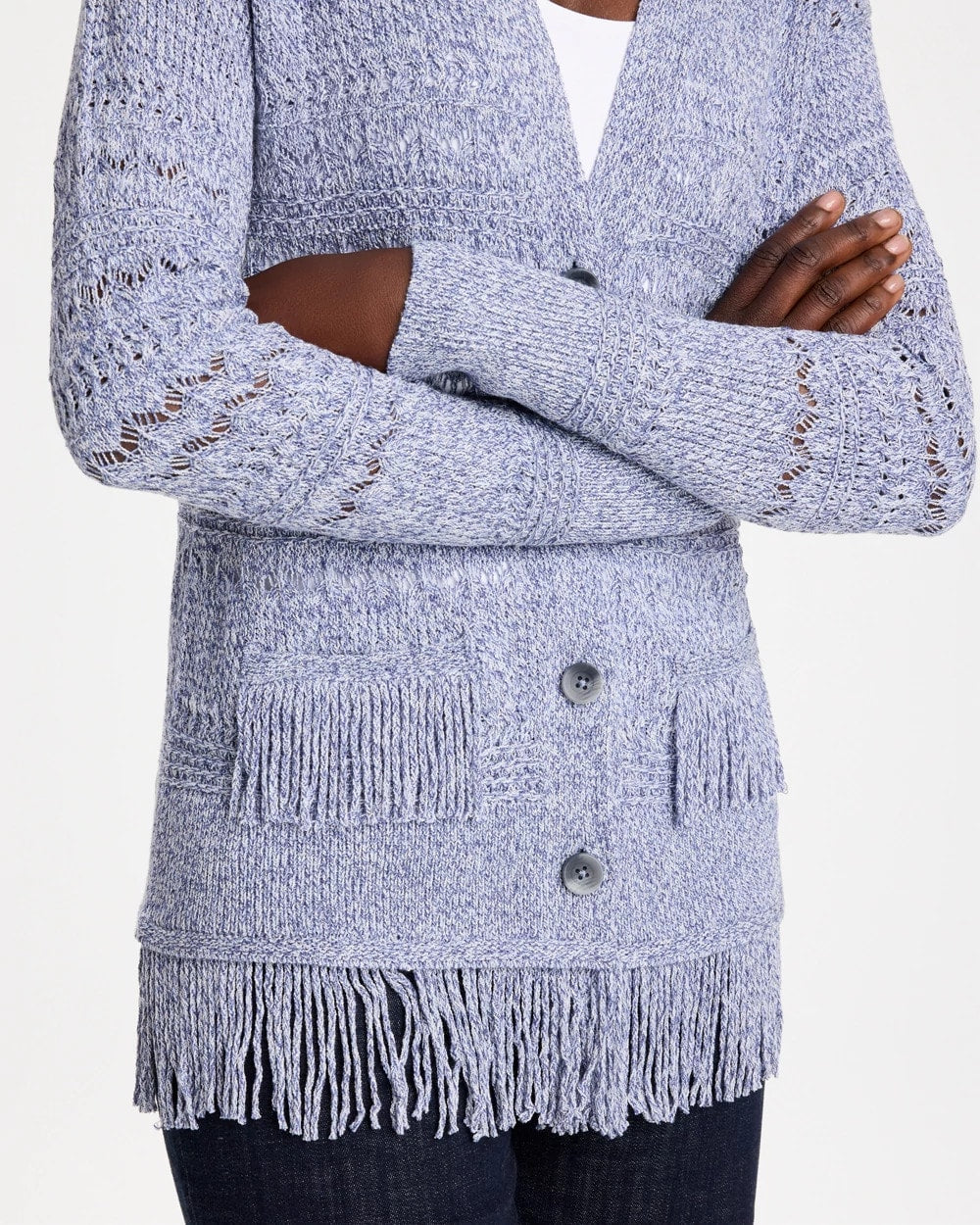Fringed Long-Sleeve Cardigan - US 7862