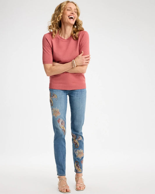 Girlfriend Slim Embroidered Ankle Jeans - US 2847