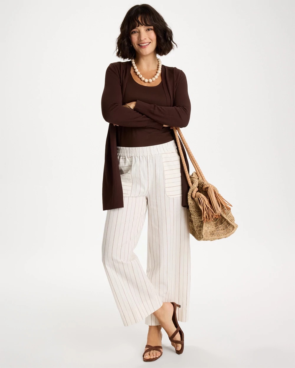 Pinstriped Linen-Cotton Crop Pant - US 5857