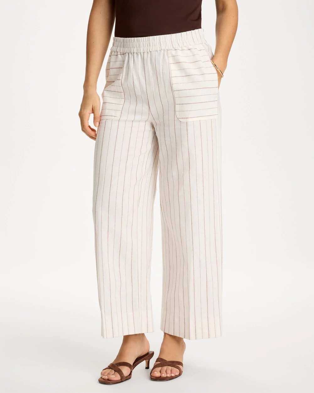 Pinstriped Linen-Cotton Crop Pant - US 5857