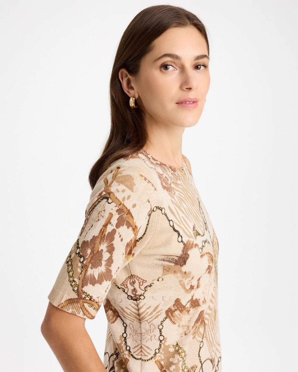 Ella Printed Short-Sleeve Sweater - US 8417