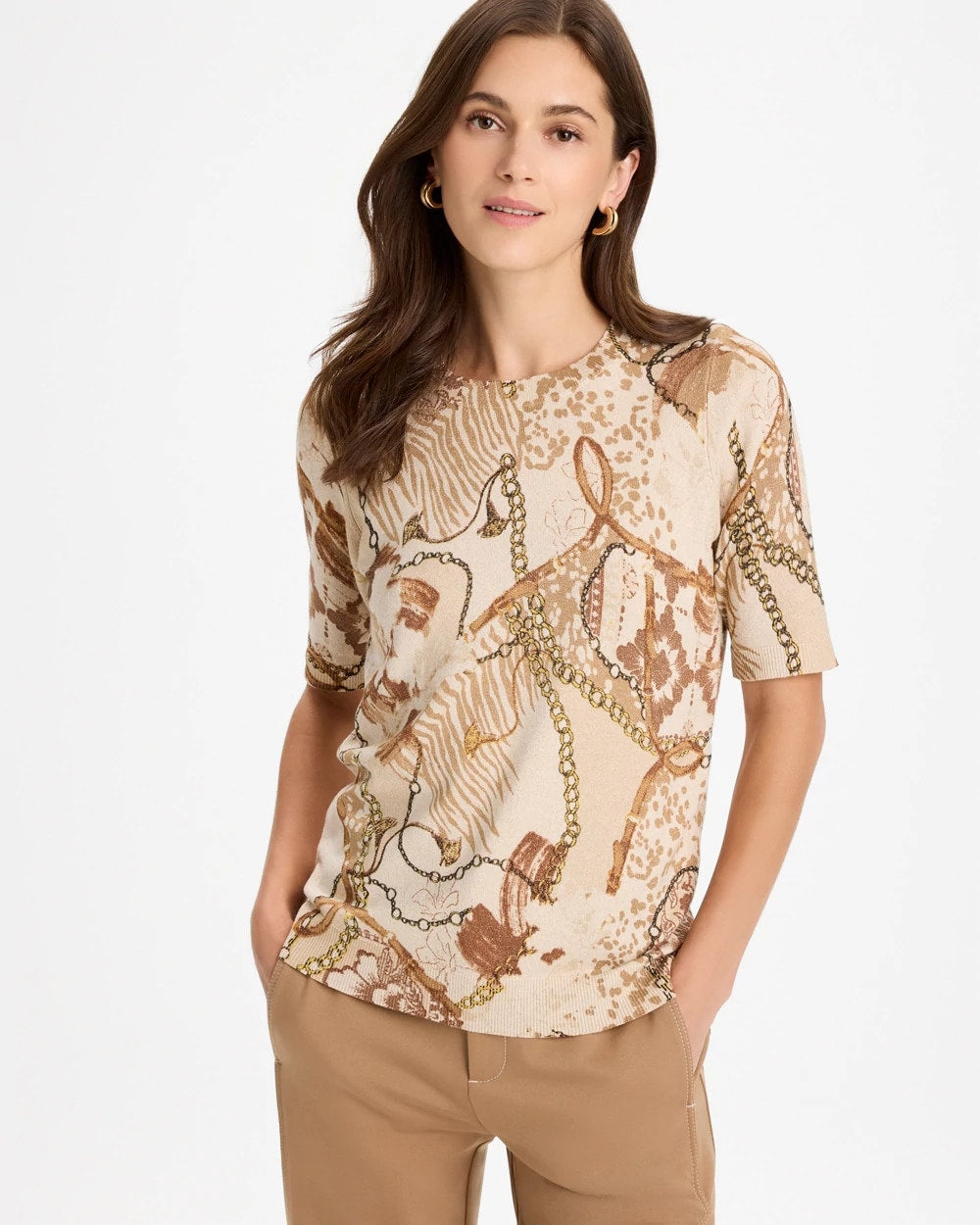 Ella Printed Short-Sleeve Sweater - US 8417