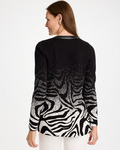 Ombre Animal Faux Leather-Trim Coatigan - US 1879