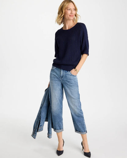 Pointelle Crewneck Pullover Sweater - US 2247