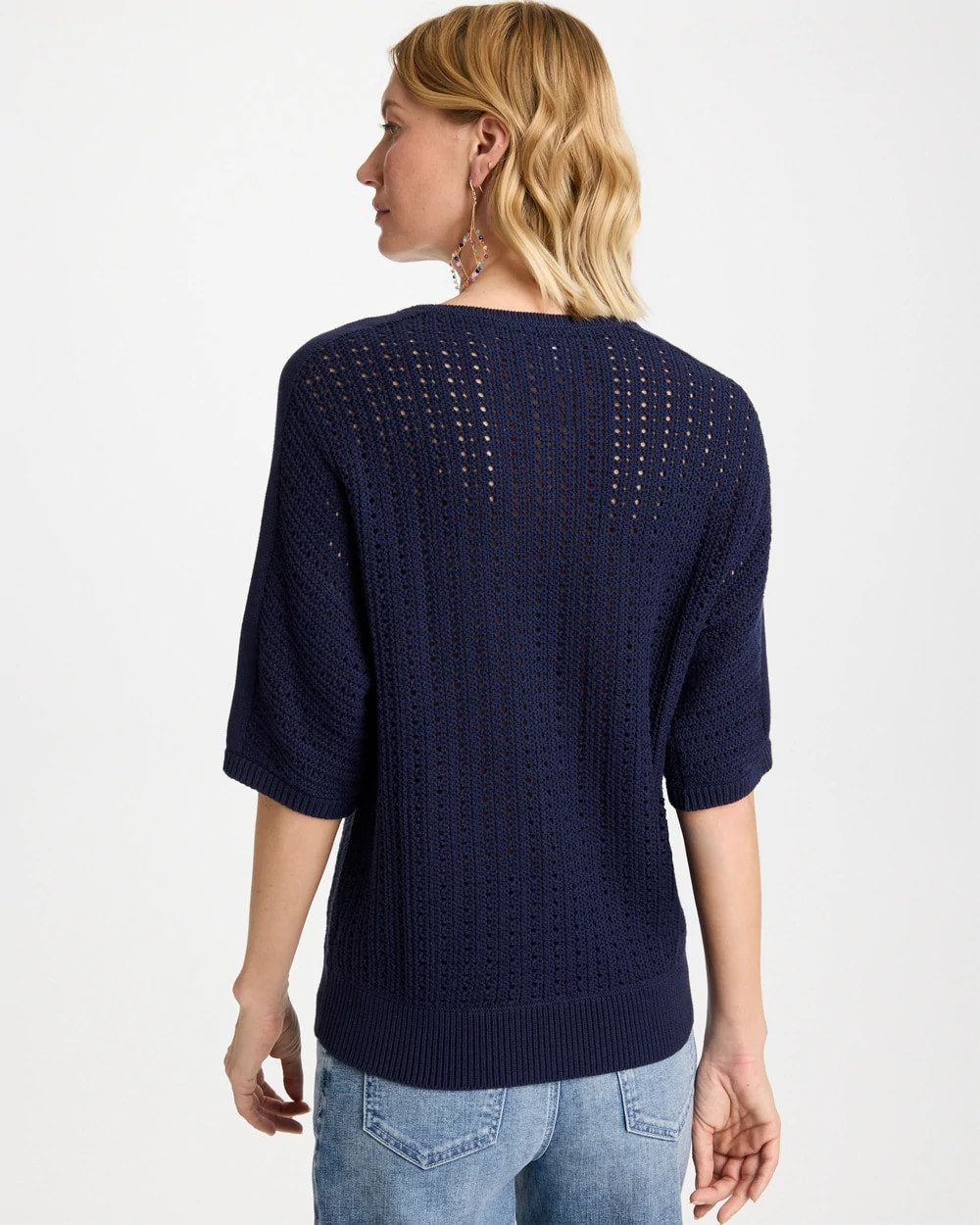 Pointelle Crewneck Pullover Sweater - US 2247