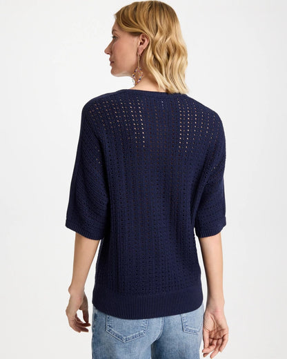 Pointelle Crewneck Pullover Sweater - US 2247