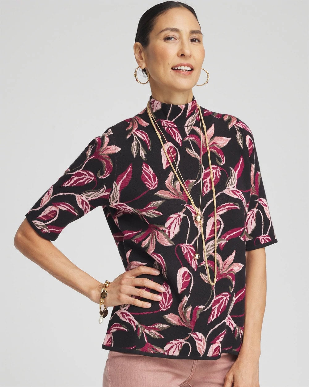 Jacquard Mock Neck Sweater - US 5856