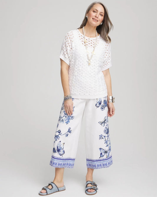 Butterfly Pull-On Linen Cropped Pants - US 2105