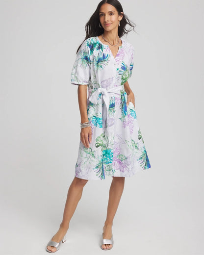 Floral Linen Shirtdress - US 4804