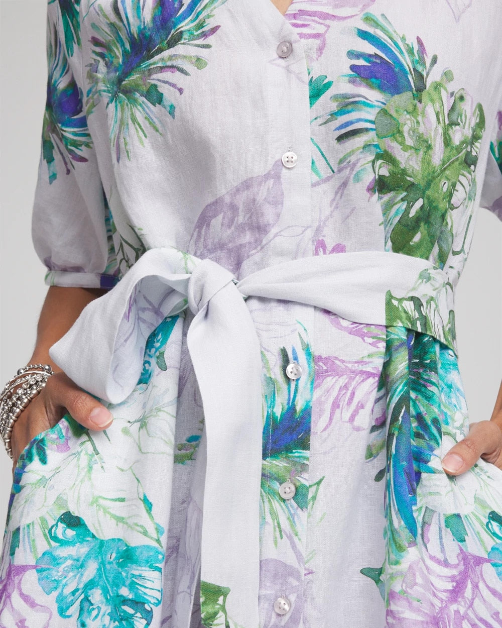 Floral Linen Shirtdress - US 4804