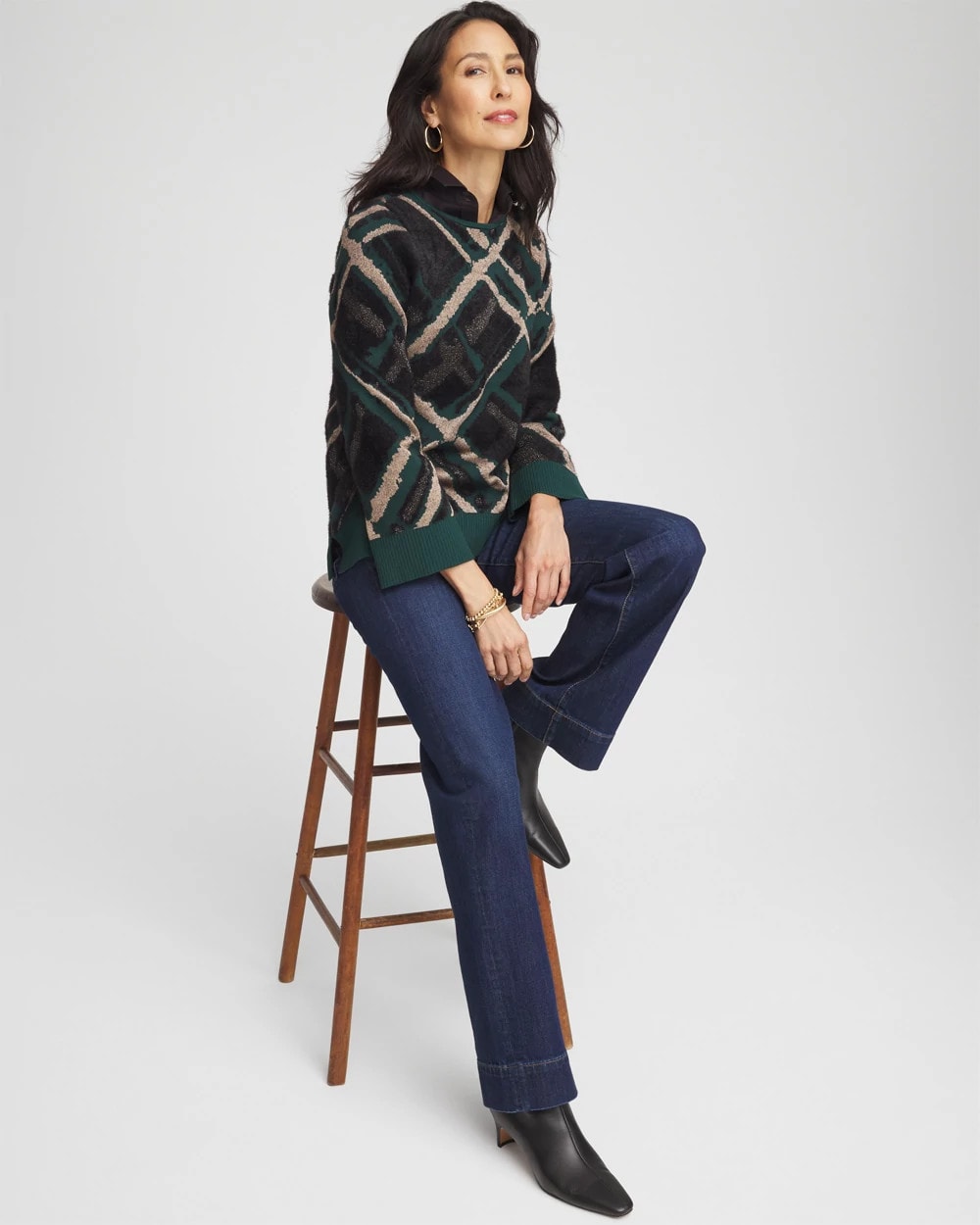 Eyelash Jacquard Pullover Sweater - US 2438