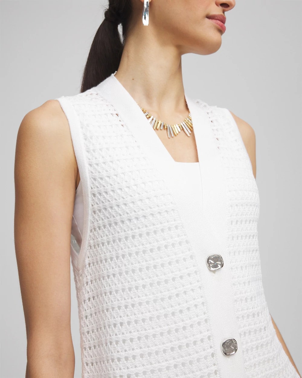 Pointelle Sleeveless Midi Sweater Vest - US 9820