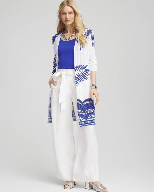 Island Motif Pointelle Long Cardigan - US 6980
