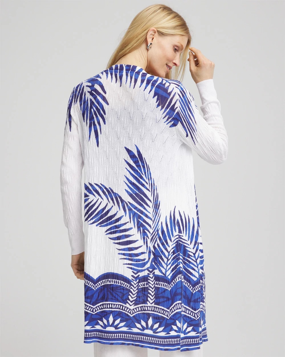 Island Motif Pointelle Long Cardigan - US 6980