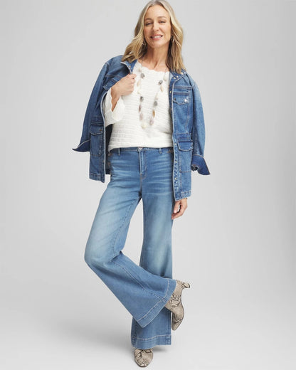 Pointelle Scalloped Hem Flare Sleeve Pullover - US 7228
