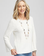 Pointelle Scalloped Hem Flare Sleeve Pullover - US 7228