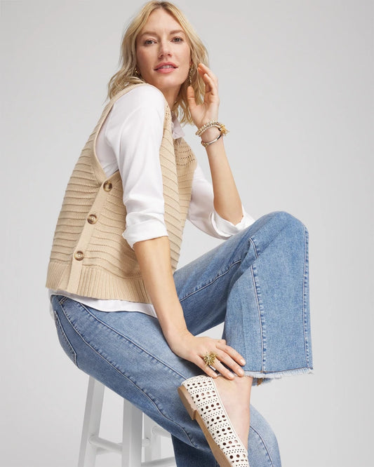 Pointelle Button Sweater Vest - US 0488