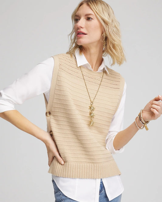 Pointelle Button Sweater Vest - US 0488