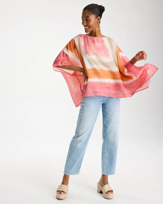 Color-Blocked Border Poncho - US 7017
